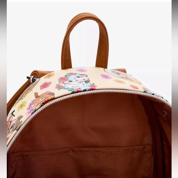 Loungefly Disney Dogs Flower Hearts Mini Backpack NEW with Tags Beige Cute - Picture 3 of 5